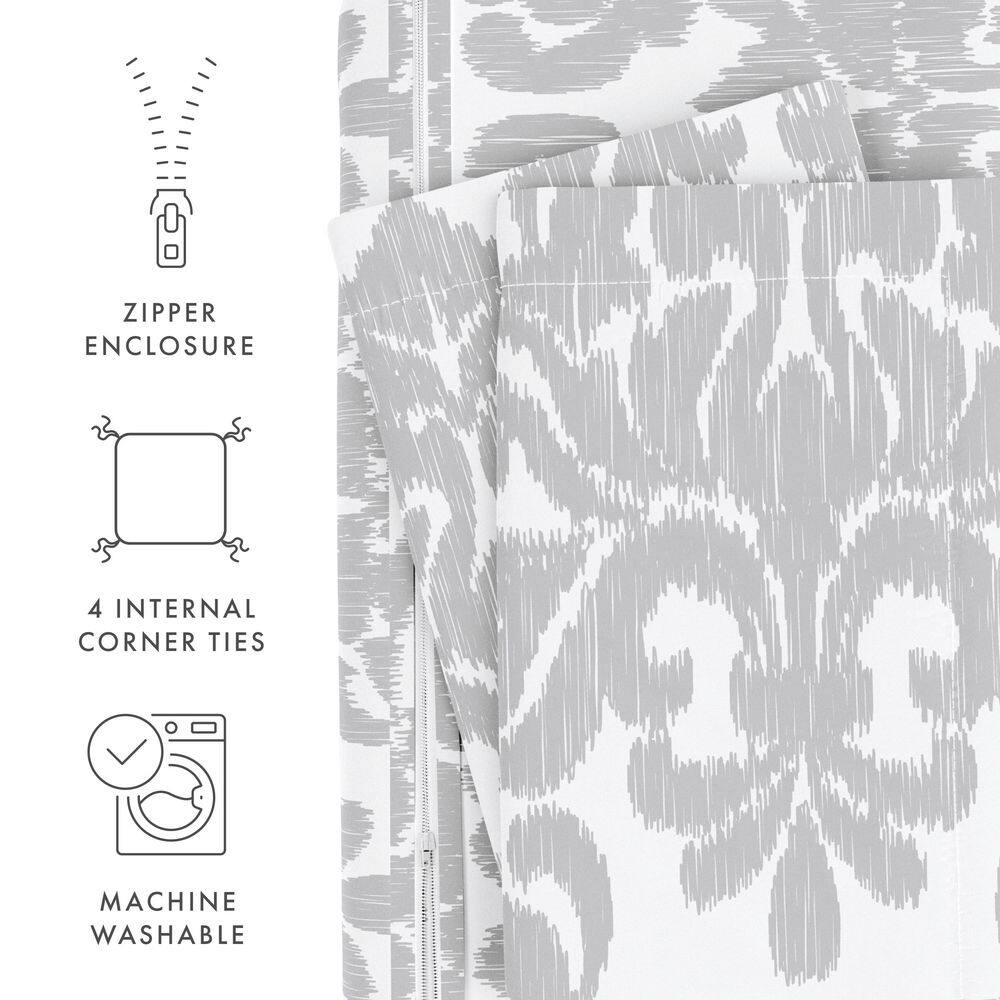 Gray Damask Pattern Microfiber Twin/Twin XL Duvet Cover Set