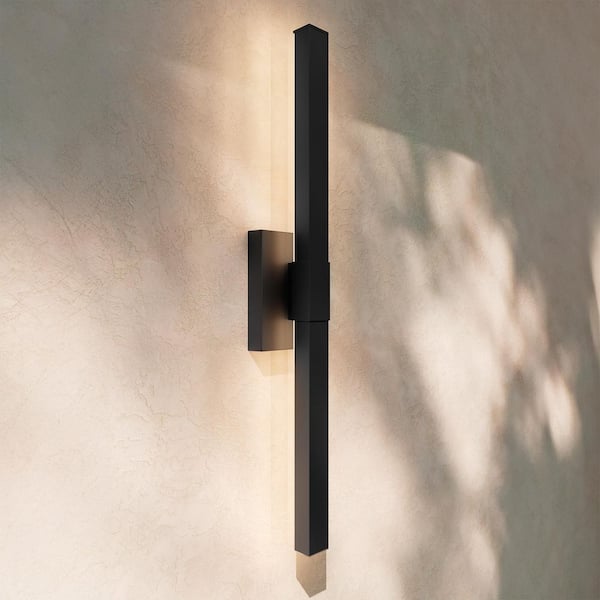 Nocar 30 in. 1-Light Textured Black Modern Outdoor Hardwired Wall Lantern Sconce with Integrated LED (1-Pack)