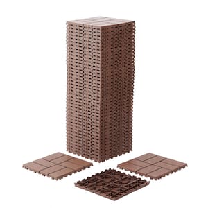 44-Pack Plastic Interlocking Deck Tiles, Square Outdoor Patio Decking Tiles for Poolside Balcony Backyard (Dark Brown)