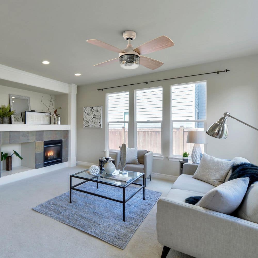 42" Almond and Light Oak Remote-Controlled Ceiling Fan with Lighting
