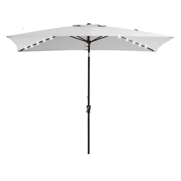 JEAREY 6.5 x 10 ft. Market Solar LED Lighted Tilt Patio Umbrella Rectangular Outdoor Umbrella in Peacock Gray