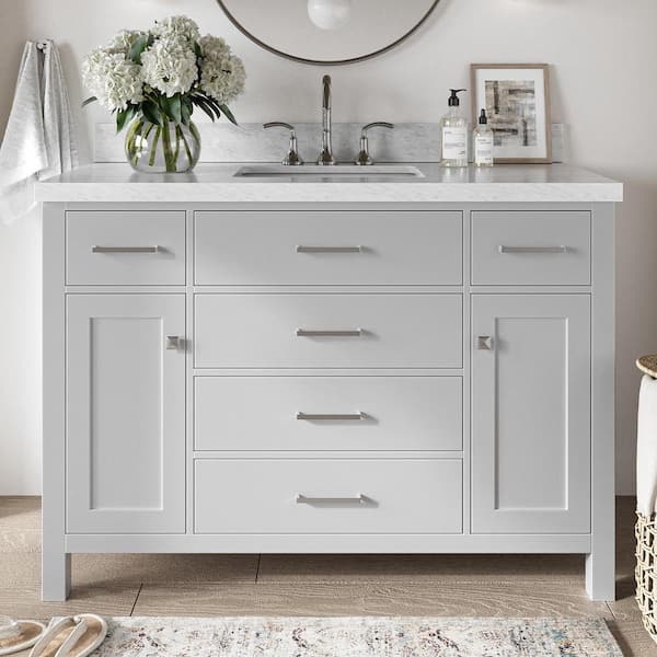 ARIEL Bristol 49 in. W x 22 in. D x 36 in. H Freestanding Bath Vanity in Grey with White Marble Top