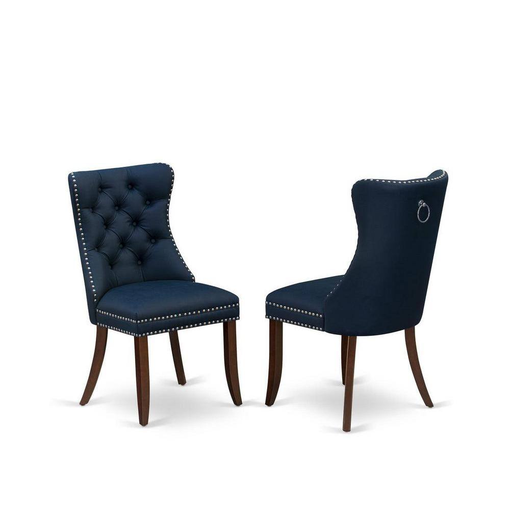 Mahogany 5-Piece Dining Set with Navy Blue Faux Leather Chairs