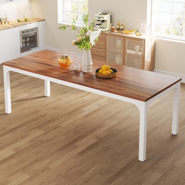 BYBLIGHT Roesler Walnut & White Wood 4 Legs 78.7 in. W Long Dining Table Seats 8 for Kitchen Dining Room