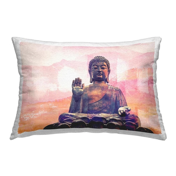 Buddha Prayer Statue Multi-Color Rectangular Outdoor Throw Pillow