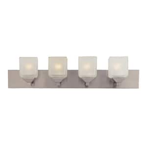 Edwards 30 in. 4-Light Pewter Bathroom Vanity Light Fixture with Frosted Glass Shades