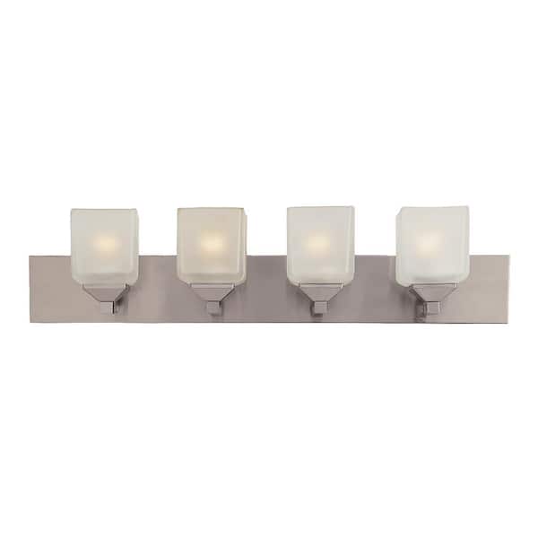Bel Air Lighting Edwards 30 in. 4-Light Pewter Bathroom Vanity Light Fixture with Frosted Glass Shades