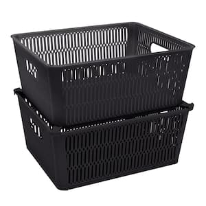 4.72 in. H x 9.06 in. W x 11.02 in. D Black Plastic Cube Storage Bin 2-Pack