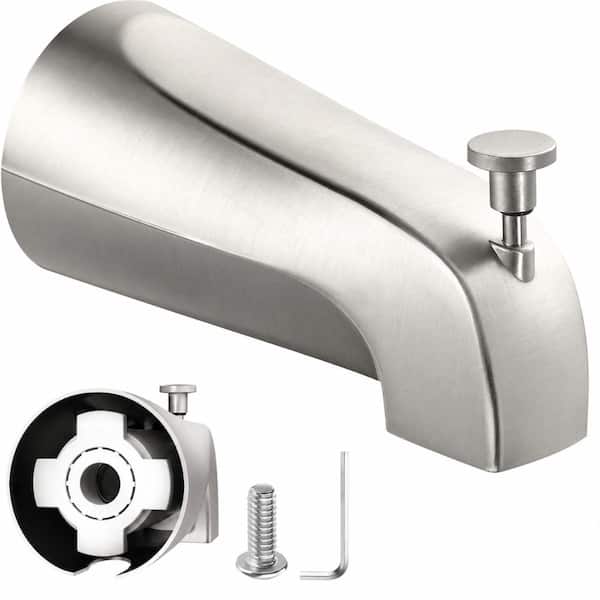 Brushed Nickel Metal Tub Spout with Lift Rod Diverter, Leak Resistant Slip Fit for 1/2 in. Copper Pipe
