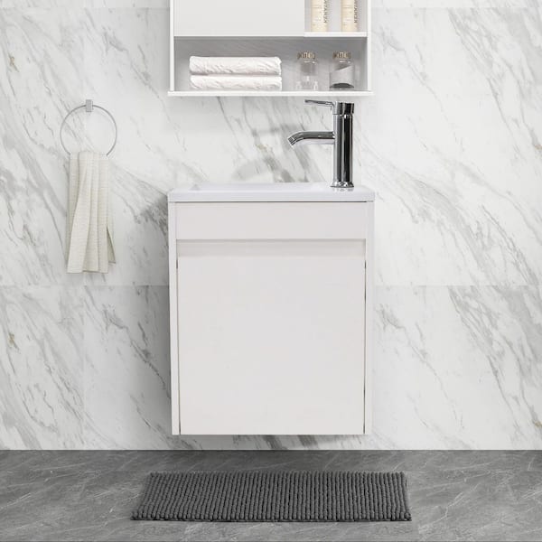Wonline 16.1 in. W x 9.8 in. D x 18.5 in. H Wall Mounted Bathroom Vanity Set in White with Resin Top and Sink