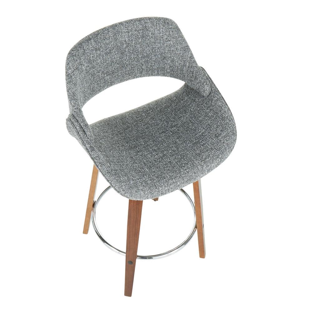 Mid-Century Modern Swivel Counter Stool in Steel Gray with Walnut Accents