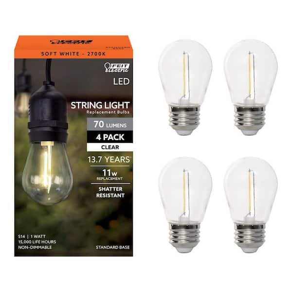 11-Watt Equivalent S14 String Light LED Light Bulb, Soft White 2700K (4-Pack)
