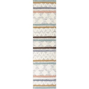 Faiza Multi/Cream 2 ft. x 8 ft. Moroccan Striped Geometric High-Low Runner Rug
