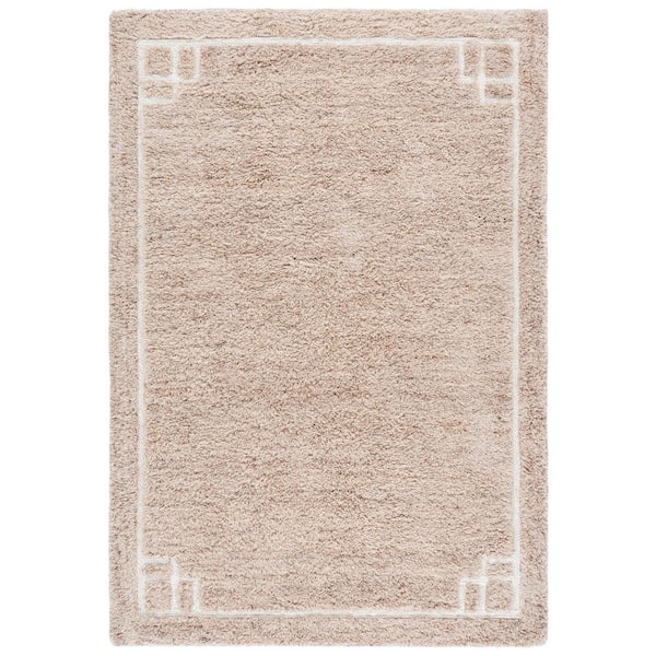Casablanca Shag 3 ft. x 5 ft. Beige/Ivory Geometric Border Area Rug