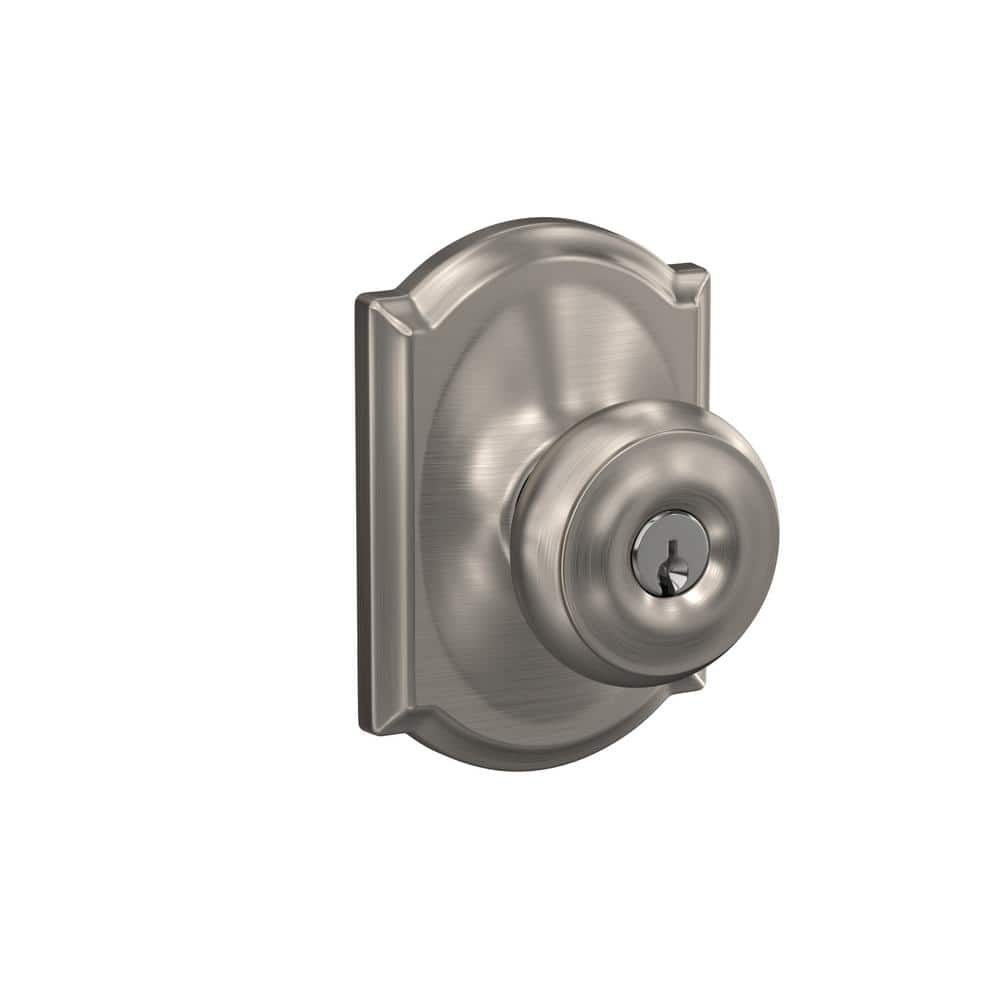 Schlage Georgian Satin Nickel Keyed Entry Door Knob with Camelot Trim F51A  GEO 619 CAM - The Home Depot