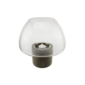 9.75 in. Transparent Glass Pillar Candle Holder with Wooden Base
