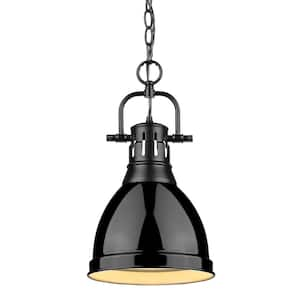 Duncan 1-Light Black Pendant and Chain with Black Shade