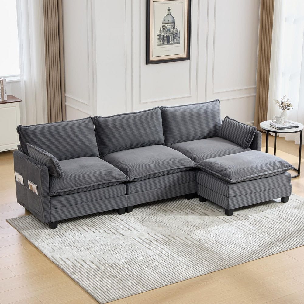Noble House Jacob 102.95 in. Corduroy Upholstered L-Shaped Sectional ...