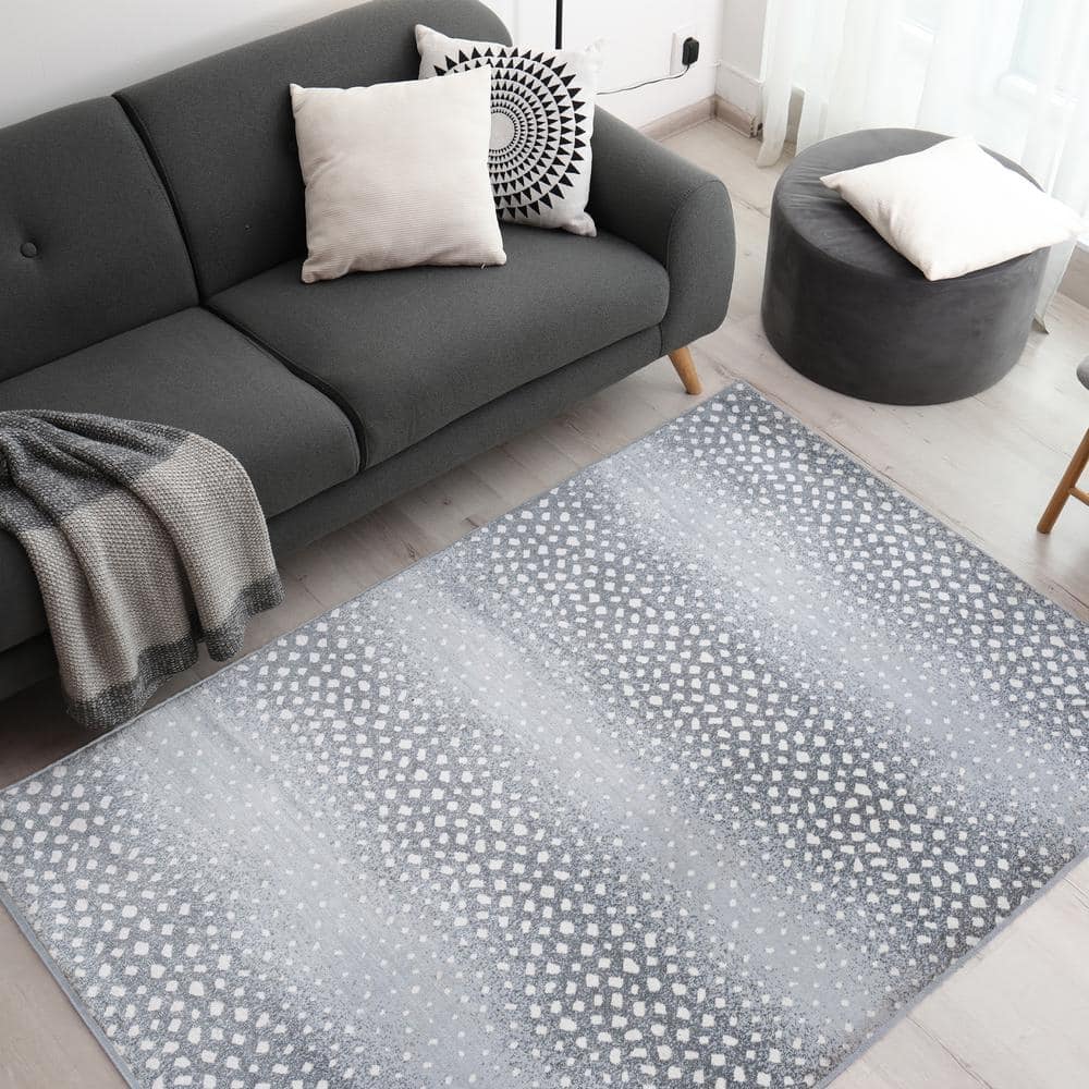 Modern Abstract Antelope 4' x 6' Light Gray Synthetic Area Rug