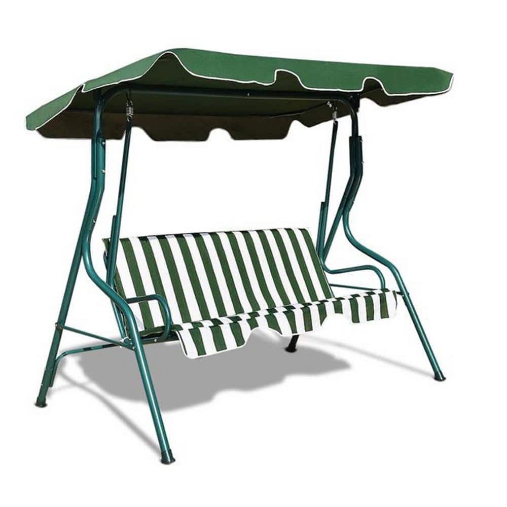 67.5in. 3-person Rustic Green Metal Steel Outdoor Porch Swing With Cushion 