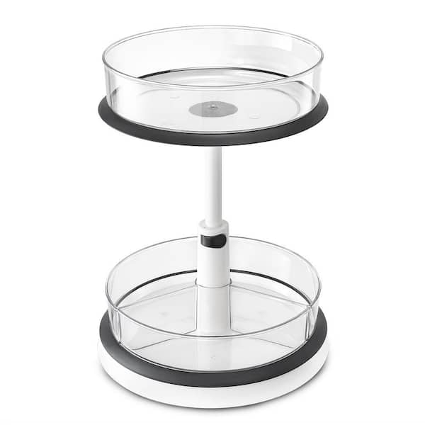 Lazy Susan Makeup Organizer, Freestanding 2-Tier Large Clear - Cosmetic/Vanity Organizer, 360° Rotating Storage