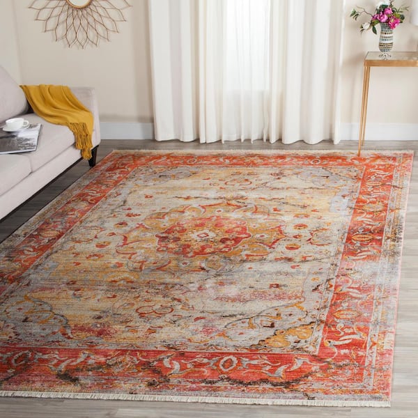 Vintage Persian 3 ft. x 4 ft. Saffron/Cream Border Ornate Area Rug
