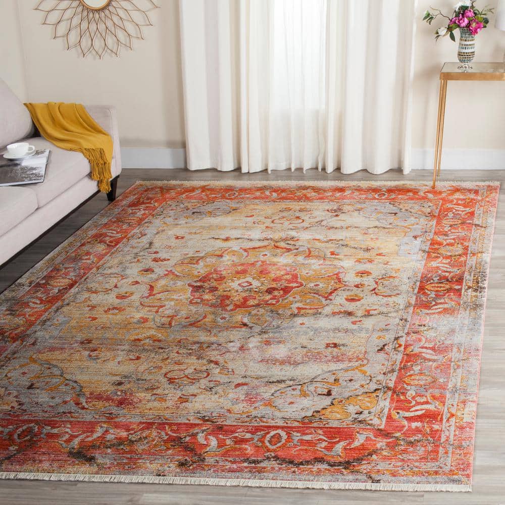 Saffron and Cream Rectangular Synthetic Persian Area Rug