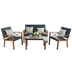 4-Piece Wicker Aluminum Frame Outdoor Furniture Patio Conversation Set with Table for Backyard, Garden, Porch