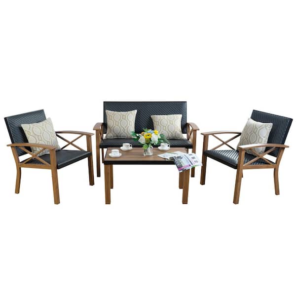KOZYARD 4-Piece Wicker Aluminum Frame Outdoor Furniture Patio Conversation Set with Table for Backyard, Garden, Porch