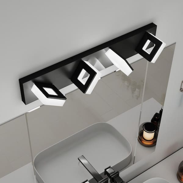 25.6 In. 4-Lights Black Vanity Light, 24 W. Energy-Efficient Bathroom Lighting Bar for Over Mirror