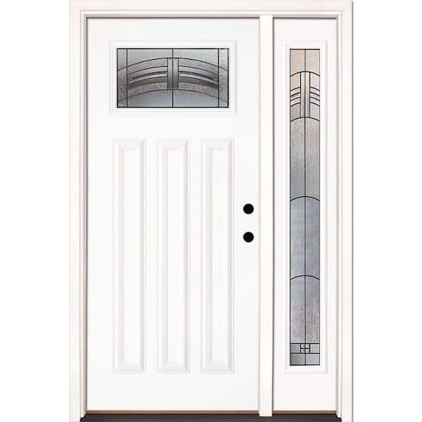 50.5 in.x81.625 in. Rochester Patina Craftsman Lt Unfinished Smooth Left-Hand Fiberglass Prehung Front Door w/Sidelite
