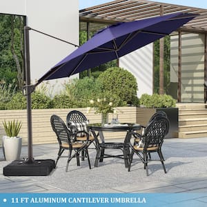 11 ft. x 11 ft. Patio Cantilever Umbrella, Heavy-Duty Frame Round Umbrella in Navy Blue