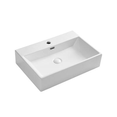 23.6 in. x 16.7 in. Art Ceramic Rectangular Wall Mounted Vessel Sink Above Counter in White