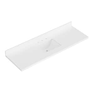 67 in. W x 22 in. D in Pure White Quartz with 1.5 in Thick Milter Edge with Rectangle Single Sink Vanity Top in White