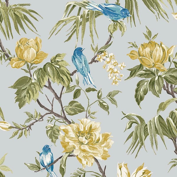 Graham & Brown Grey Birds and Blooms Removable Wallpaper Sample