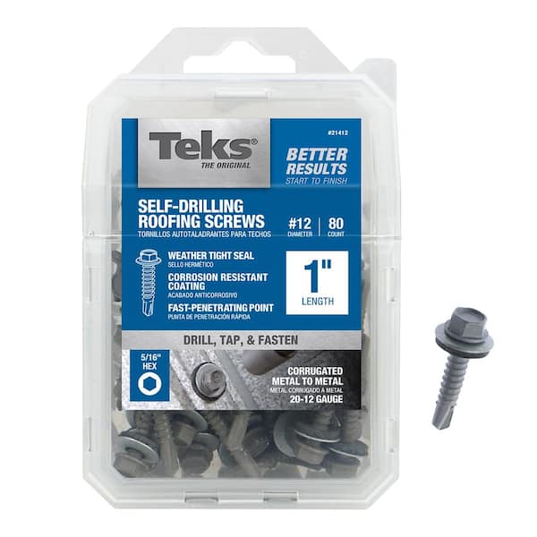 Teks #12 x 1 in. External Hex Washer Head Drill Point Roofing Screw (80-Pack)