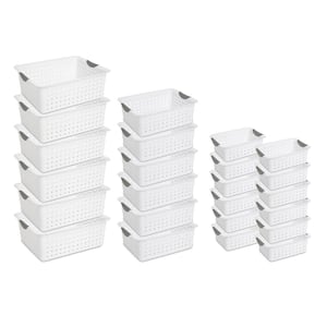 Large Plastic Ultra Storage Basket (6-Pack) Plus Medium (6-Pack) Plus Small (Dozen)