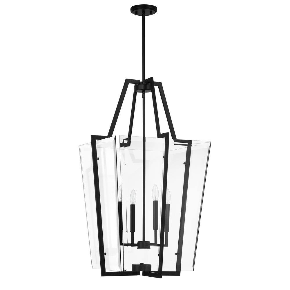 Matte Black 4-Light Pendant with Clear Beveled Glass Shade
