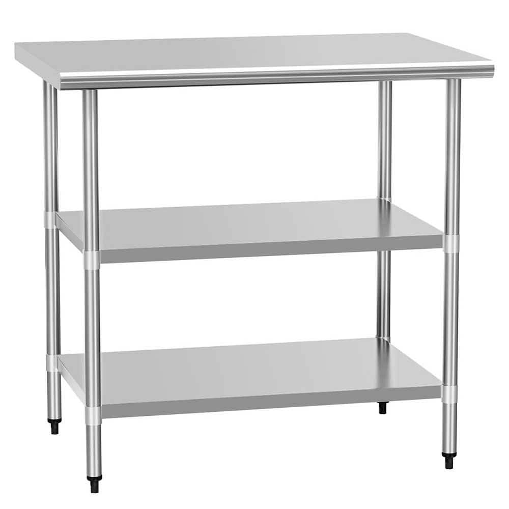 24 in. x 36 in. Stainless Steel Kitchen Prep Table w/2-Adjustable Undershel