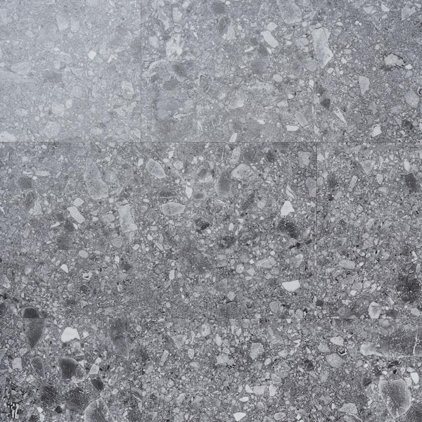 Luxe Terrazzo Charcoal 20 MIL x 12 in. x 24 in. Click Lock Stone Look Waterproof Luxury Vinyl Flooring (20 sq. ft./Case)