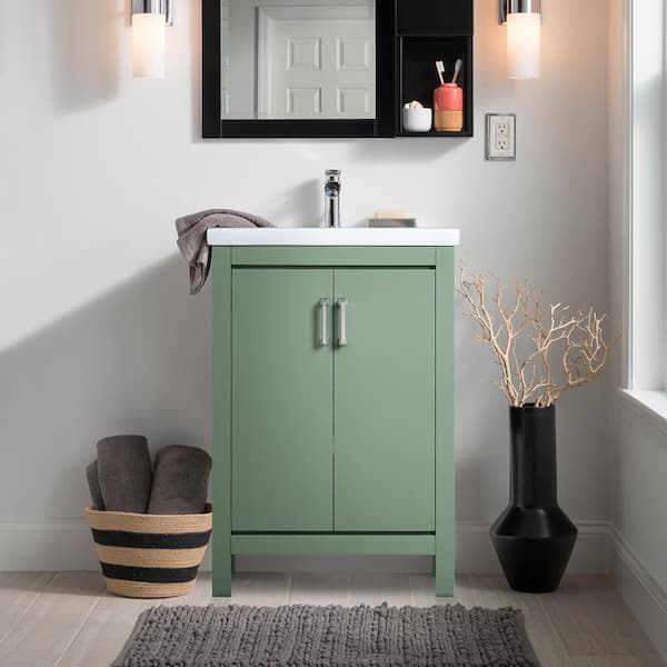 Home Decorators Collection Bailey 24 in. W x 16 in. D x 35 in. H Single Sink Freestanding Vanity in Botanical Green w/ White Vitreous China Top