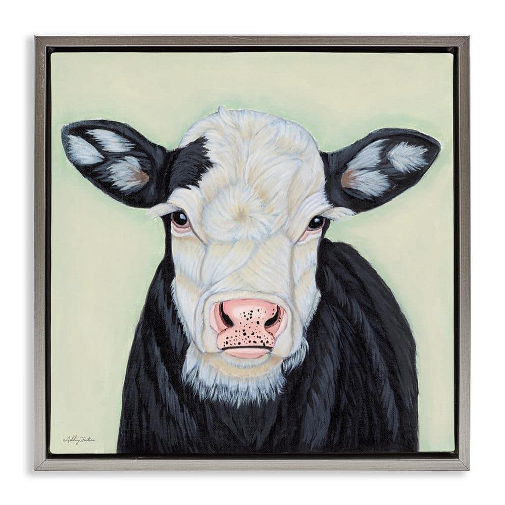 Cow with Spotted Ears by Ashley Justice Gray Floater Frame Animal Graphic Art Print 25 in. x 25 in. price history on PriceWatchPro