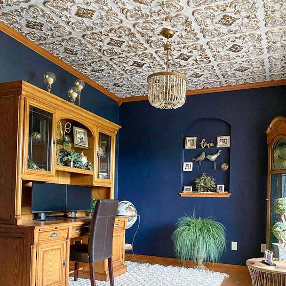 Gaby 24'' Aged White Gold Textured PVC Ceiling Tile