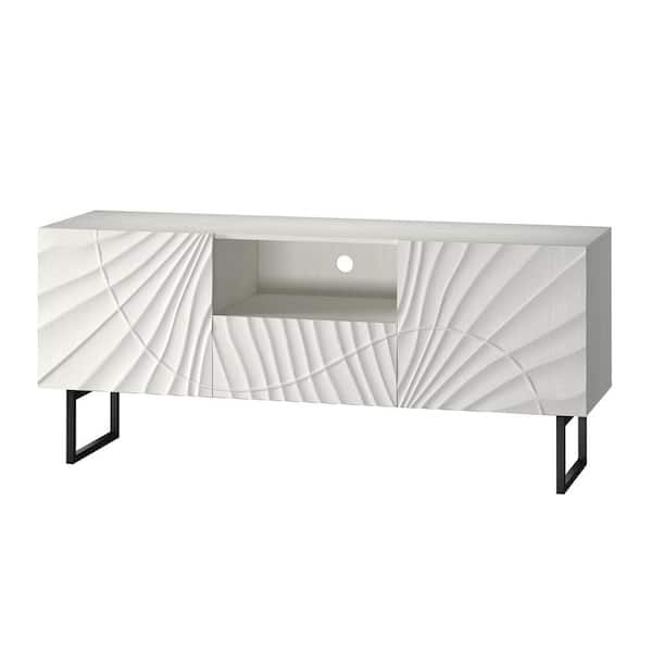 JAYDEN CREATION Olinto White 57.7 in. TV Stand for TVs up to 65 in. with Metal Legs