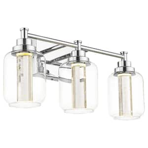 3-Light 14-Watt LED Vanity Light Fixture with 3 Color Modes Crystal Bubble and Clear Glass