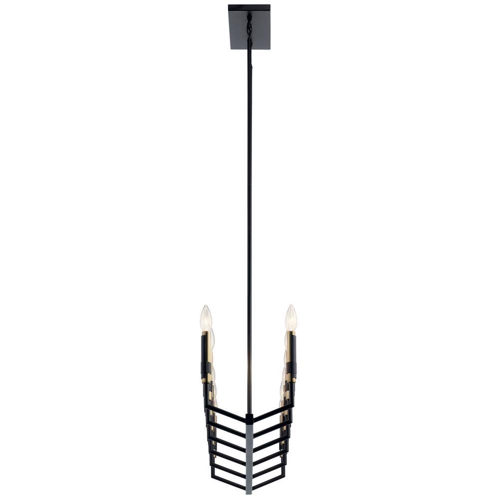 Elegant Black 12-Light Taper Candle Chandelier with Faux Leather Accents