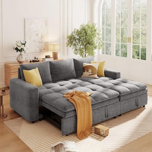 82 in. Gray Polyester Twin Size Pull-Out Sofa Bed with Storage Chaise