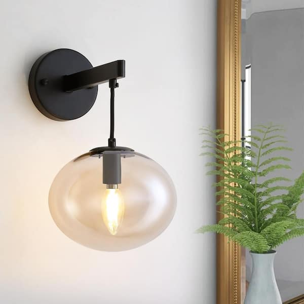 11 in. 1-Light Black Round Modern Wall Sconces with Clear Glass Shade (Bulbs Not Included)