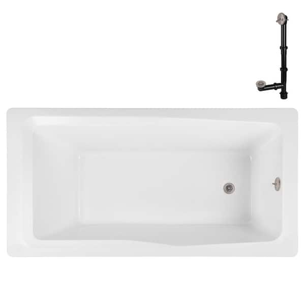 Streamline N-4420-760-BNK 66 in. x 34 in. Rectangular Acrylic Soaking Drop-In Bathtub, with Reversible Drain in Brushed Nickel