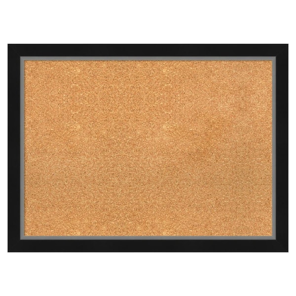Amanti Art Eva Black Silver Narrow Natural Corkboard 31 in. x 23 in. Bulletin Board Memo Board